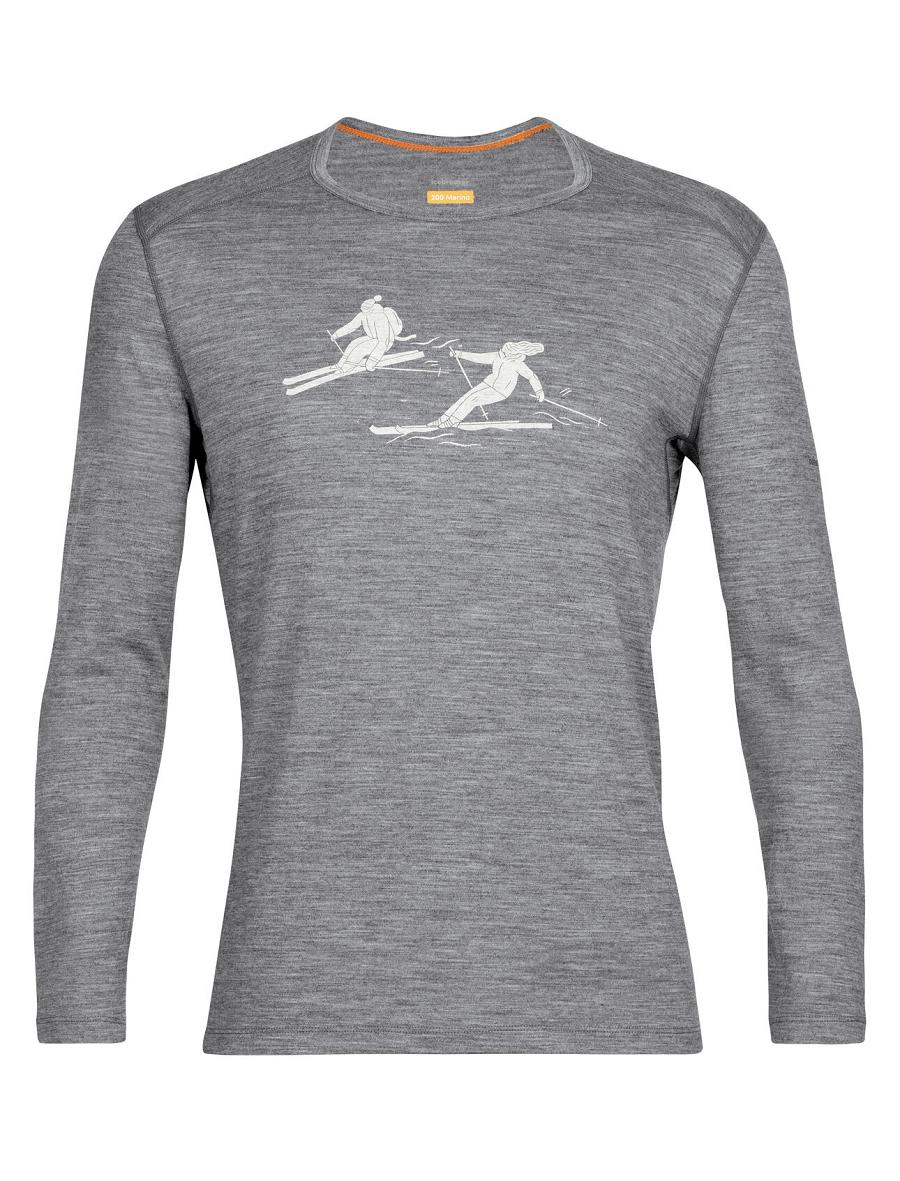 Men's Icebreaker Merino 200 Oasis Long Sleeve Crewe Last Run Base Layers Gritstone Heather | CA 1609LISH